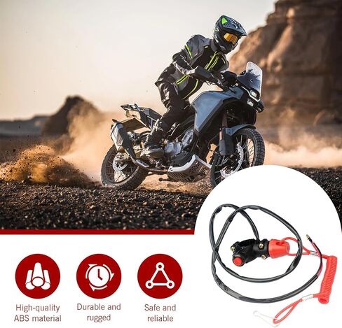 1 PC Motorcycle Kill Switch with Tether Lanyard, 7/8" 22mm Universal Handlebar 2 Wires Double Kill Stop Switch for 50cc 70cc 90cc 110cc 125cc 150cc 200cc 250cc ATV Dirt Bike Motocross (Black) in Saudi Arabia