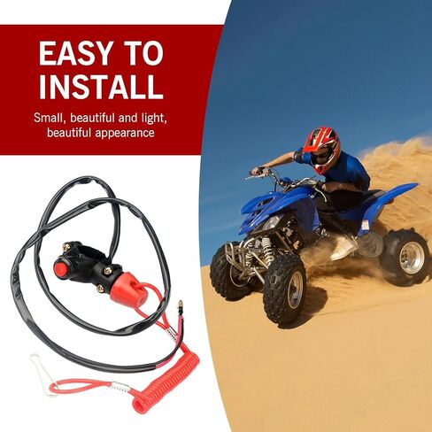 1 PC Motorcycle Kill Switch with Tether Lanyard, 7/8" 22mm Universal Handlebar 2 Wires Double Kill Stop Switch for 50cc 70cc 90cc 110cc 125cc 150cc 200cc 250cc ATV Dirt Bike Motocross (Black) in Saudi Arabia