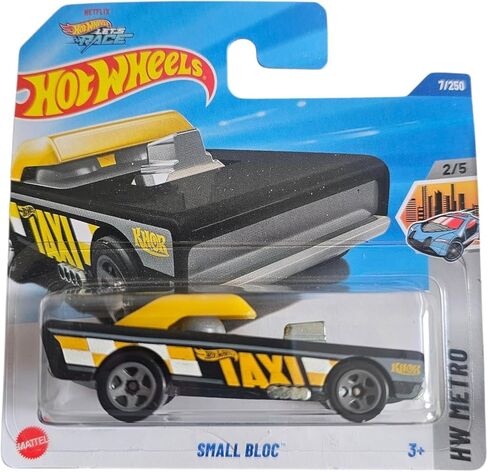 العجلات الساخنة - كتلة صغيرة - HW Metro 2/5 - HYX56 - بطاقة قصيرة - Netflix Let's Race - Taxi - Mattel 2025-1:64 in Kuwait