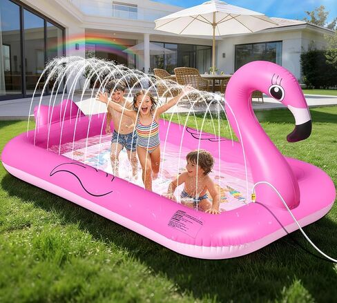 FluSing Splash Pad for Toddlers, Flamingo Splash Pad Sprinkler for Kid, Thicken Sprinkler for Kids Outdoor Water Toy Play Mat, Inflatable Splash Pad for Kids, Backyard Summer Toddler Sprinkler Pool in Saudi Arabia