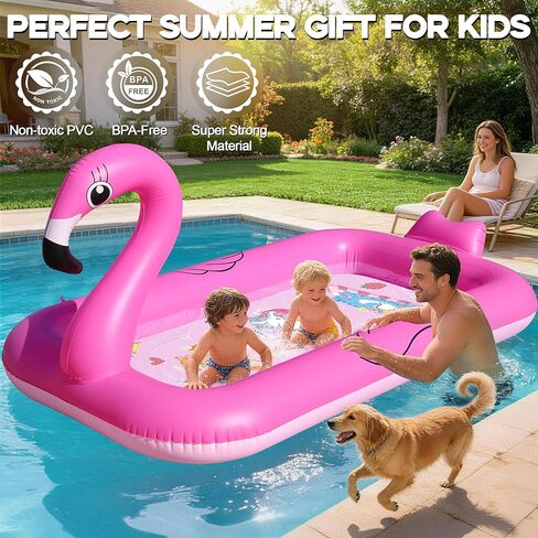 FluSing Splash Pad for Toddlers, Flamingo Splash Pad Sprinkler for Kid, Thicken Sprinkler for Kids Outdoor Water Toy Play Mat, Inflatable Splash Pad for Kids, Backyard Summer Toddler Sprinkler Pool in Saudi Arabia