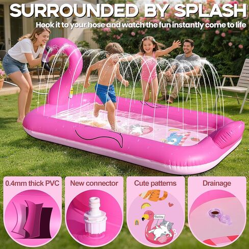 FluSing Splash Pad for Toddlers, Flamingo Splash Pad Sprinkler for Kid, Thicken Sprinkler for Kids Outdoor Water Toy Play Mat, Inflatable Splash Pad for Kids, Backyard Summer Toddler Sprinkler Pool in Saudi Arabia