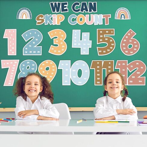 Qyeahkj Multiples Jumbo Numbers Bulletin Board Skip Counting Multiplication Chart Posters from 1-12, Math Posters for Wall Decor ((Boho) in Kuwait