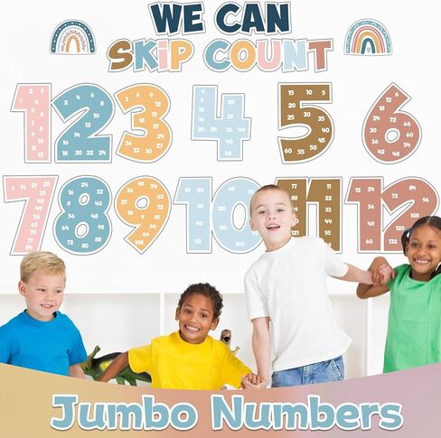 Qyeahkj Multiples Jumbo Numbers Bulletin Board Skip Counting Multiplication Chart Posters from 1-12, Math Posters for Wall Decor ((Boho) in Kuwait