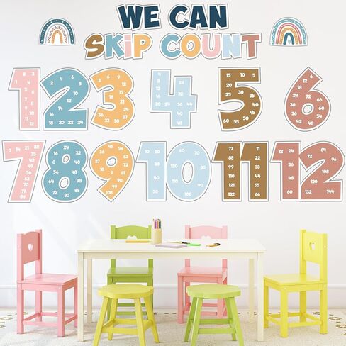 Qyeahkj Multiples Jumbo Numbers Bulletin Board Skip Counting Multiplication Chart Posters from 1-12, Math Posters for Wall Decor ((Boho) in Kuwait