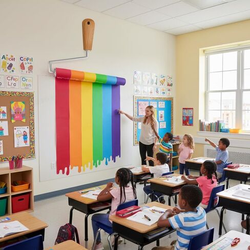 Eaasty 90 Inches 3D Art Painting Classroom Wall Decor Rainbow Paint Party Bulletin Board Decorations Set DIY Paint Brush Cutout Rainbow EVA Back to School Decoration for First Day of School Chalkboard in Kuwait