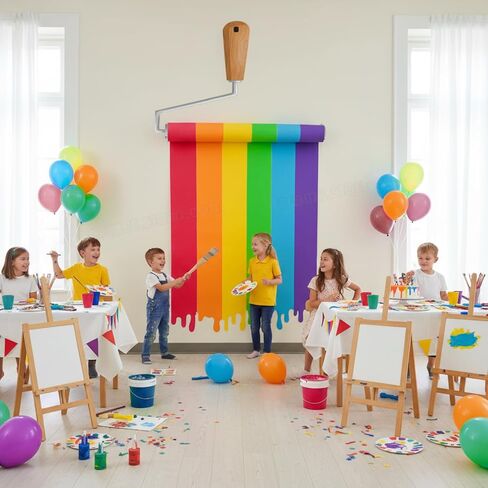 Eaasty 90 Inches 3D Art Painting Classroom Wall Decor Rainbow Paint Party Bulletin Board Decorations Set DIY Paint Brush Cutout Rainbow EVA Back to School Decoration for First Day of School Chalkboard in Kuwait