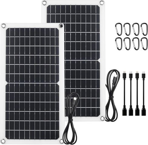15W 5V Solar Panel 2pack, Flexible & Waterproof USB C Solar Charger with Micro-USB/Lightning‌ Port, 4-Core Cable & No Reverse Current for Camping, Outdoor Camera, Fan, Water Pump in Saudi Arabia