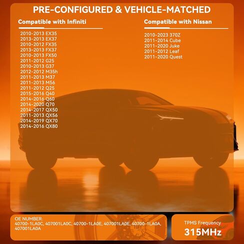 4PCS Pre-Programmed Tire Pressure Monitoring Sensor 315MHz TPMS 40700-1LA0C Fit for Nissan 370Z Cube Juke Leaf Quest, Fit for Infiniti EX35 EX37 FX35 FX37 FX50 G25 G37 M35h M37 M56 Q25 QX56 in Saudi Arabia