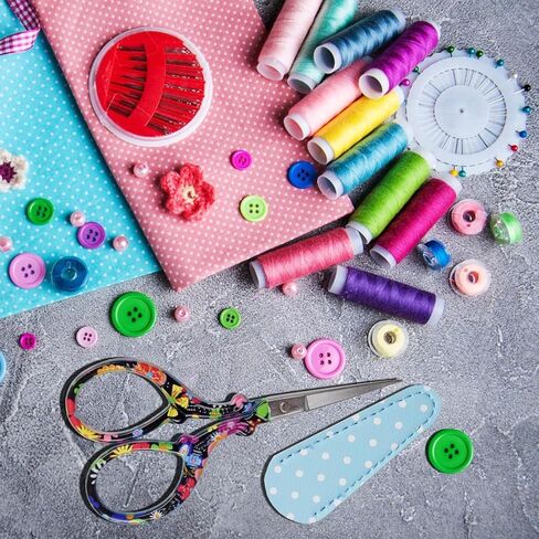 Sharp Craft Scissors Sewing Embroidery Threading Scissors with Leather Cover for Needlework Art Manual Handicraft DIY Tool (Colorful) in Kuwait