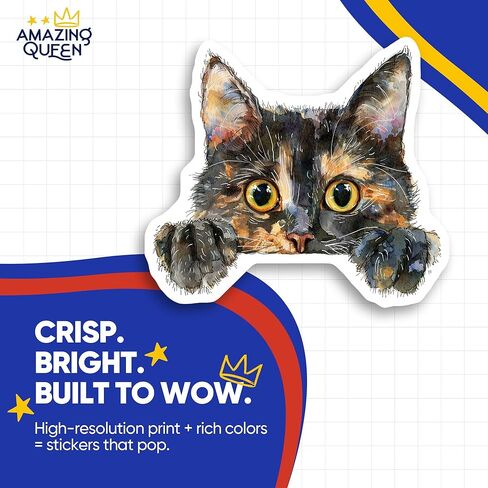 Tortoiseshell Cat Stickers - Watercolor Kitty - Peekaboo Kitten - 2 Pack - - 5" Wide Design - Adheres to Laptops, Tumblers, and More – Made in The USA - AQS7542 in Saudi Arabia