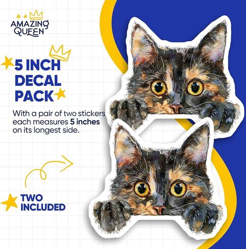 Tortoiseshell Cat Stickers - Watercolor Kitty - Peekaboo Kitten - 2 Pack - - 5" Wide Design - Adheres to Laptops, Tumblers, and More – Made in The USA - AQS7542 in Saudi Arabia