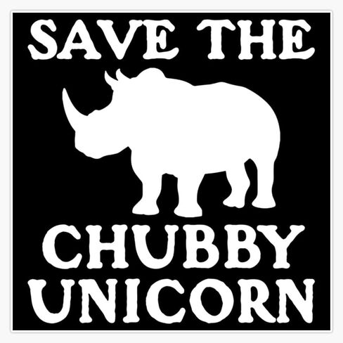 Save The Chubby Unicorn Rhinoceros Silhouette Funny Animal Humor Conservation Awareness Black White Design 5" Vinyl Decal Bumper Sticker in Kuwait