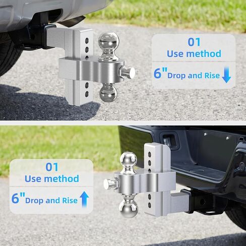Adjustable Trailer Hitch, Drop Hitch Fits 2 Inch Receiver, (2" x 2-5/16") Dual Ball Mount Aluminum Tow Hitches, 6'' Drop/Rise - 12,500 LBS GTW for Trucks, RV, Camper etc in Saudi Arabia