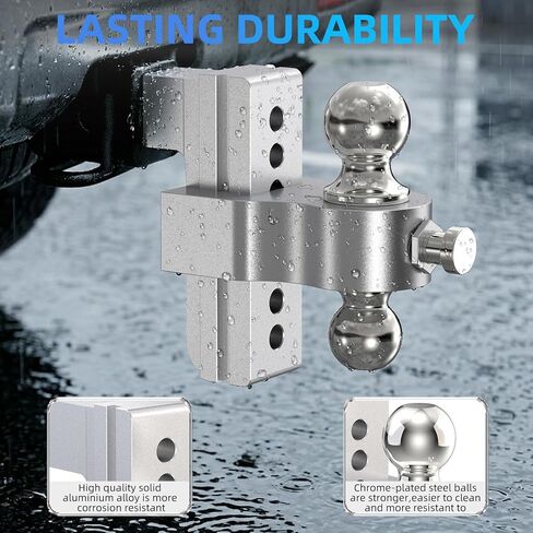 Adjustable Trailer Hitch, Drop Hitch Fits 2 Inch Receiver, (2" x 2-5/16") Dual Ball Mount Aluminum Tow Hitches, 6'' Drop/Rise - 12,500 LBS GTW for Trucks, RV, Camper etc in Saudi Arabia