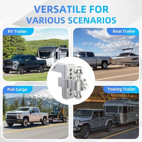Adjustable Trailer Hitch, Drop Hitch Fits 2 Inch Receiver, (2" x 2-5/16") Dual Ball Mount Aluminum Tow Hitches, 6'' Drop/Rise - 12,500 LBS GTW for Trucks, RV, Camper etc in Saudi Arabia