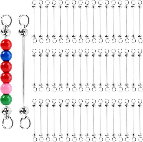 100 PCS Beadable Keychains Bar, Blank Keychain Bars Metal Beadable Keychains for Pendant DIY Crafts Jewelry Making Gift, White Nickel in Kuwait