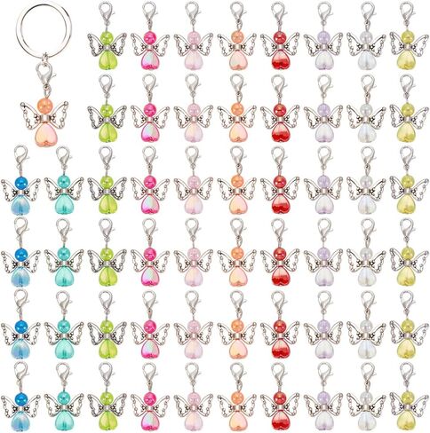WADORN 60Pcs 10 Colors Angel Wing Charm, Colorful Acrylic Angel Beads Pendants Guardian Fairy Heart Beads Decoration Charms with Alloy Claw Clasps for DIY Bracelet Earring Jewelry Making Crafts in Kuwait
