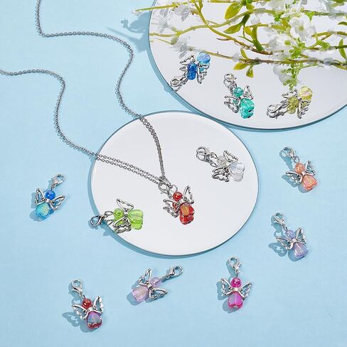 WADORN 60Pcs 10 Colors Angel Wing Charm, Colorful Acrylic Angel Beads Pendants Guardian Fairy Heart Beads Decoration Charms with Alloy Claw Clasps for DIY Bracelet Earring Jewelry Making Crafts in Kuwait