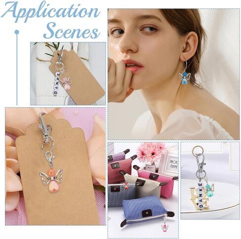 WADORN 60Pcs 10 Colors Angel Wing Charm, Colorful Acrylic Angel Beads Pendants Guardian Fairy Heart Beads Decoration Charms with Alloy Claw Clasps for DIY Bracelet Earring Jewelry Making Crafts in Kuwait