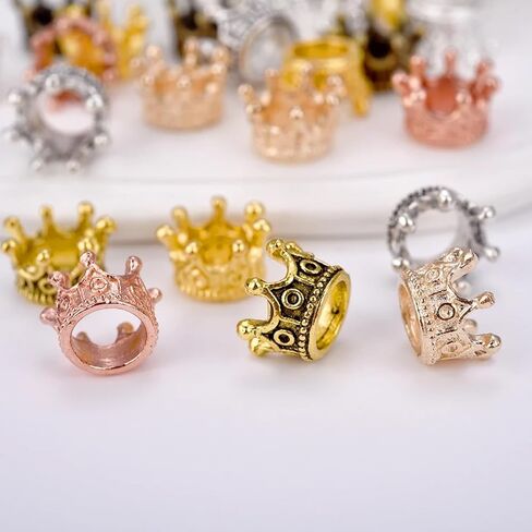 50pcs mini crown crafts, 3D mini alloy crown pendant, DIY retro pendant, brass large hole spaced bead alloy jewelry, used for DIY jewelry making, bracelet decoration (gold) in Saudi Arabia