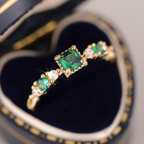 Cubic Zirconia Statement Ring Personalized Gold Accessory Ideal for Women's Daily Casual Wear Party Holiday Anniversary Love Green CZ Jewelry Gift in Saudi Arabia