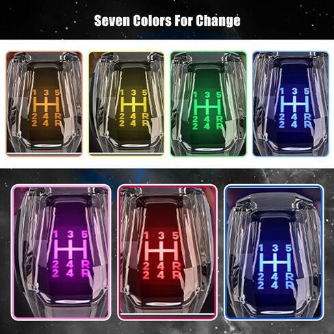RYANSTAR RACING Touch Activated LED Illuminated Crystal Gear Shift Knob for Manual Transmission Cars Diamond-Cut Style 7-Color LED Universal Fit with 3 Thread Adapters in Kuwait