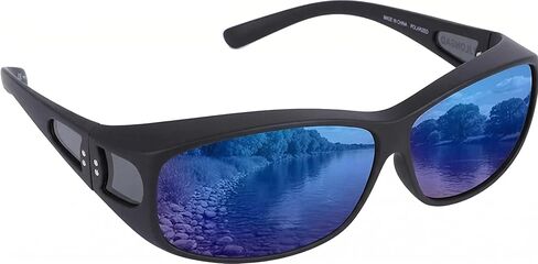 Unisex Fit Over Wrap Sunglasses Polarized Lens Wear Over Eyeglasses UV400 Protection Shades for Men and Women Outdoor Activities Driving, Fishing - Matt Black/Green REVO (Pack in Case) in Saudi Arabia