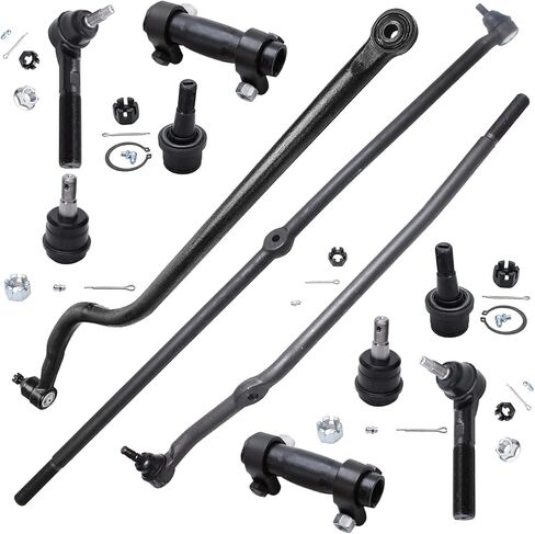 محور ديترويت - طقم تعليق أمامي 4WD 11 قطعة لـ 00-02 دودج رام 2500 3500، 4 مفاصل كروية سفلية علوية، 4 قضبان ربط داخلية وخارجية، 2 أكمام قابلة للتعديل، 1 شريط مسار 2000 2001 2002 استبدال in Kuwait