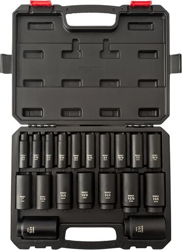 SUNEX TOOLS 2641, 1/2 Inch Drive Deep Impact Socket Set, 19-Piece, SAE, 3/8" - 1-1/2", Cr-Mo Alloy Steel, Radius Corner Design, Dual Size Markings, Heavy Duty Storage Case in Saudi Arabia