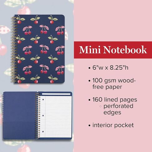دفتر ملاحظات صغير حلزوني من Vera Bradley، ورق مسطر للكلية، 8.25 بوصة × 6.25 بوصة مع جيب و160 صفحة مسطرة (قطف الكرز) in Kuwait