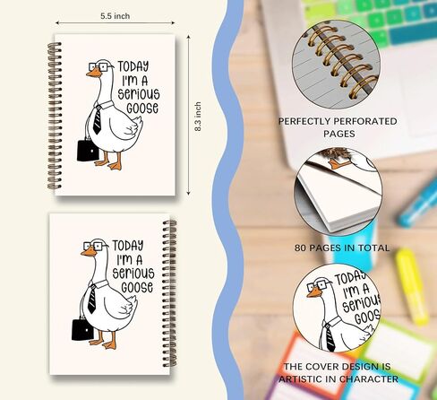 dejfel Pretty Cute Silly Goose Notebook Journal، هدايا مذكرات أوزة سخيفة مضحكة، لوحة كتابة يومية للنساء واللوازم المدرسية المكتبية للعمل، دفتر ملاحظات حلزوني 5.5x8.3 in Kuwait