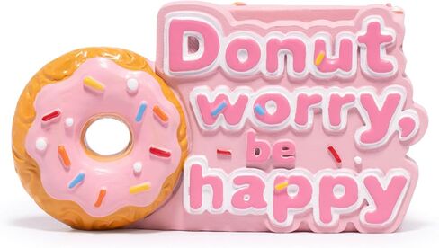 ZAWUU Donut Shaped Organizer - Cute Pink Resin Donut Worry, Be Happy Multi-Use Holder for Pens, Makeup Brushes, Utensils, and More – Perfect Desk or Kitchen Accessory Gift in Saudi Arabia