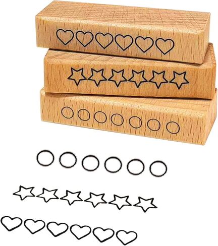 3-Piece Wooden Rubber Stamp Set - 6-Star Rating Stamp, Heart Rating Stamp & Progress Ring Circle Stamp for Card Making, Journaling, Crafting and Decoration（2in Length × 0.45in Width） in Saudi Arabia