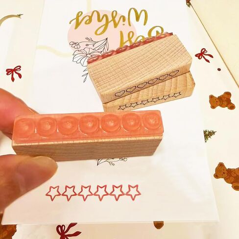 3-Piece Wooden Rubber Stamp Set - 6-Star Rating Stamp, Heart Rating Stamp & Progress Ring Circle Stamp for Card Making, Journaling, Crafting and Decoration（2in Length × 0.45in Width） in Saudi Arabia