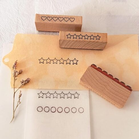 3-Piece Wooden Rubber Stamp Set - 6-Star Rating Stamp, Heart Rating Stamp & Progress Ring Circle Stamp for Card Making, Journaling, Crafting and Decoration（2in Length × 0.45in Width） in Saudi Arabia