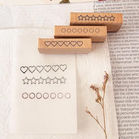 3-Piece Wooden Rubber Stamp Set - 6-Star Rating Stamp, Heart Rating Stamp & Progress Ring Circle Stamp for Card Making, Journaling, Crafting and Decoration（2in Length × 0.45in Width） in Saudi Arabia