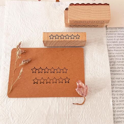 3-Piece Wooden Rubber Stamp Set - 6-Star Rating Stamp, Heart Rating Stamp & Progress Ring Circle Stamp for Card Making, Journaling, Crafting and Decoration（2in Length × 0.45in Width） in Saudi Arabia