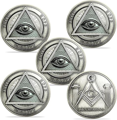 ASmileIndeep Masonic Challenge Coin - عملات الماسونية الشاملة للعين الماسونية المعدنية الولايات المتحدة عملات الماسونية (5 قطع) in Kuwait