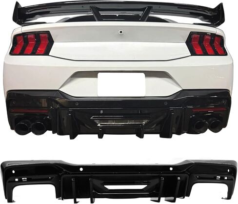 IKON MOTORSPORTS الناشر الخلفي، متوافق مع 2024-2026 Ford Mustang جميع الموديلات باستثناء GTD، نمط المنافسة اللامع الأسود PP المصد الخلفي الستارة المفسد سد الهواء الذقن الفاصل صب 4 قطع in Saudi Arabia