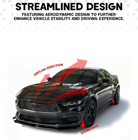المصد الأمامي للشفاه المفسد لـ 2024-2026 فورد موستانج GT/S650/Ecoboost، مجموعة ملحقات موستانج، طقم الجسم، سدود الهواء المفسد (الشفاه الأمامية سوداء لامعة) in Kuwait