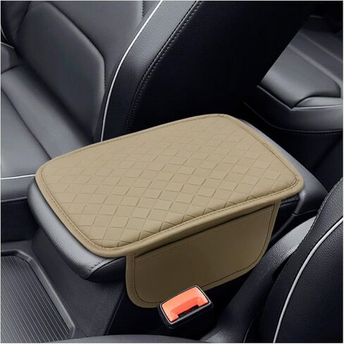 Leather Car Center Console Cover, Anti-Scratch Auto Middle Console Protective Cushion with 2 Storage Bags, Universal Waterproof Vehicle Armrest Pad Accessory for Sedan, SUV, Truck (Black) in Kuwait