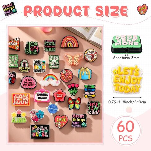 Tondiamo 60 Pcs Inspirational Silicone Focal Beads for Pens Bulk Encouraging Positive Beads for Beadable Pen Keychain Jewelry Bracelet Making DIY Crafts in Saudi Arabia