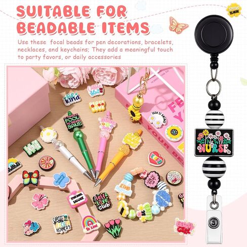 Tondiamo 60 Pcs Inspirational Silicone Focal Beads for Pens Bulk Encouraging Positive Beads for Beadable Pen Keychain Jewelry Bracelet Making DIY Crafts in Saudi Arabia