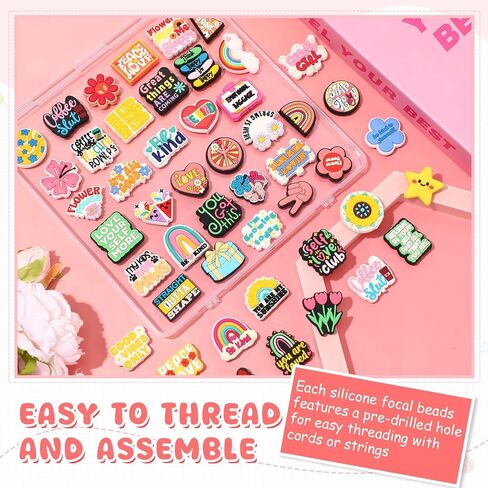 Tondiamo 60 Pcs Inspirational Silicone Focal Beads for Pens Bulk Encouraging Positive Beads for Beadable Pen Keychain Jewelry Bracelet Making DIY Crafts in Saudi Arabia