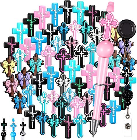 Tondiamo 60 Pcs Inspirational Silicone Focal Beads for Pens Bulk Encouraging Positive Beads for Beadable Pen Keychain Jewelry Bracelet Making DIY Crafts in Saudi Arabia