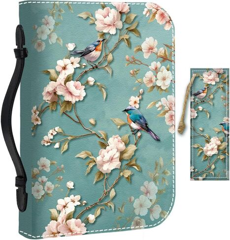 Bird Bible Case 11.2 x 8 x 2.3 Inch Floral Leather Bible Cover Waterproof Durable PU Imitation Leather Protective Book Sleeve with Bookmarks Handle Zipper Carrying Bags for Christian Gifts in Kuwait