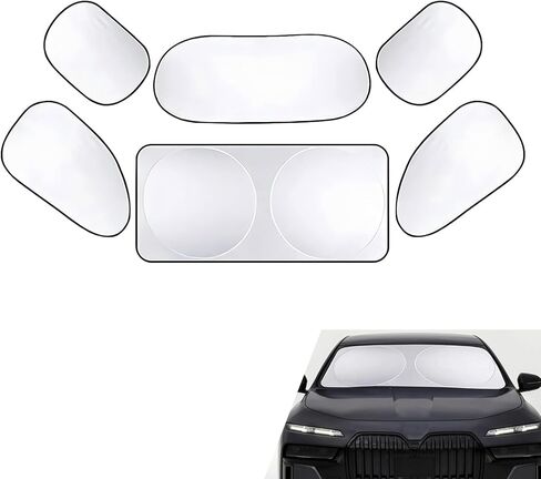 6 PCS Car Windshield Sunshades, Reflective Sun & Heat Insulation Shield Kit, Double-Sided Full Blackout Privacy Protection Cover, Foldable Shade for Most Cars SUVs (Silver) in Kuwait