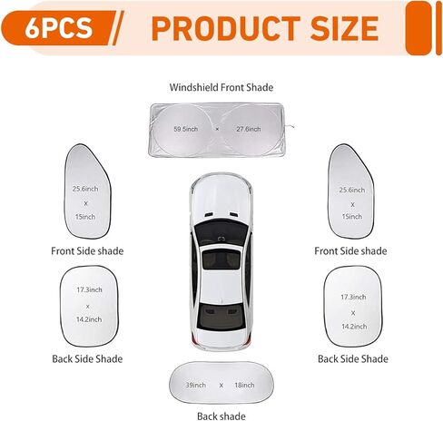 6 PCS Car Windshield Sunshades, Reflective Sun & Heat Insulation Shield Kit, Double-Sided Full Blackout Privacy Protection Cover, Foldable Shade for Most Cars SUVs (Silver) in Kuwait