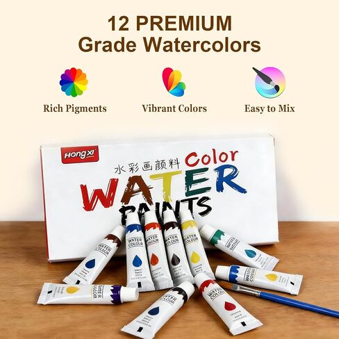 Mini Watercolor Paint Set, Pocket Watercolor Kit, Travel Watercolor Set with 12 Vibrant Colors, 5 Brushes, 1 Sketchbook & Palette – Portable Outdoor Painting Kit for Artists and Painting Lovers in Saudi Arabia